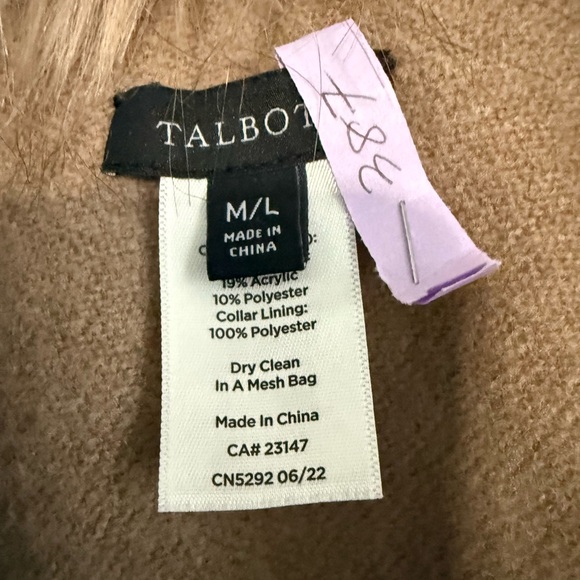 Talbots Tan Poncho with Faux Fur Trim - Picture 3 of 3